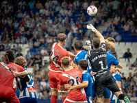 Joan Garcia during the LaLiga EA Sports match between RCD Espanyol de Barcelona and Rayo Vallecano, on August 31, 2024.  (