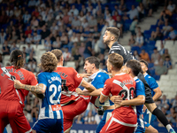 Joan Garcia during the LaLiga EA Sports match between RCD Espanyol de Barcelona and Rayo Vallecano, on August 31, 2024.  (