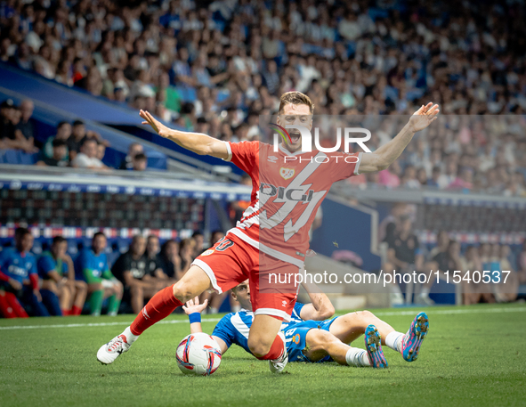 Alvaro Aguado, Ivan Balliu during the LaLiga EA Sports match between RCD Espanyol de Barcelona and Rayo Vallecano, on August 31, 2024.  