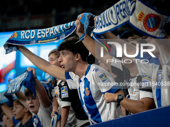 Fans of RCD Espanyol during the LaLiga EA Sports match between RCD Espanyol de Barcelona and Rayo Vallecano, on August 31, 2024.  (