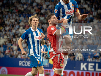 Adrian Embarba, Sergi Gomex during the LaLiga EA Sports match between RCD Espanyol de Barcelona and Rayo Vallecano, on August 31, 2024.  (