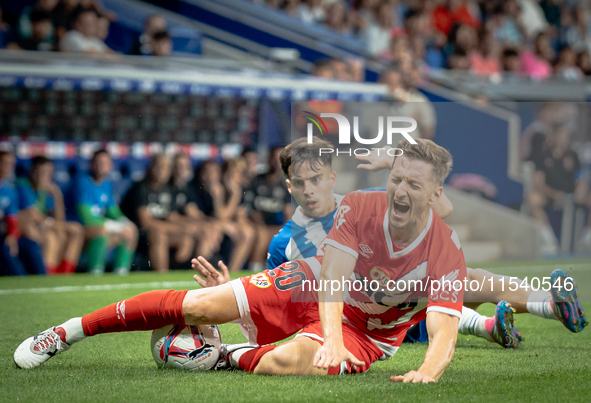 Alvaro Aguado, Ivan Balliu during the LaLiga EA Sports match between RCD Espanyol de Barcelona and Rayo Vallecano, on August 31, 2024.  