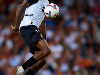 Cristhian Mosquera of Valencia CF is in action during the LaLiga EA Sports match between Valencia CF and Villarreal CF at Mestalla stadium i...