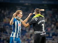 Alex Kral, Joan Garcia during the LaLiga EA Sports match between RCD Espanyol de Barcelona and Rayo Vallecano, on August 31, 2024.  (