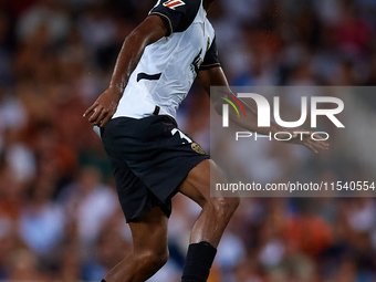 Cristhian Mosquera of Valencia CF is in action during the LaLiga EA Sports match between Valencia CF and Villarreal CF at Mestalla stadium i...