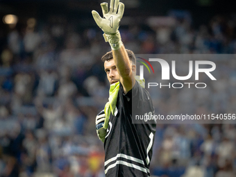 Joan Garcia during the LaLiga EA Sports match between RCD Espanyol de Barcelona and Rayo Vallecano, on August 31, 2024.  (