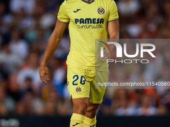 Ramon Terrats of Villarreal CF looks on during the LaLiga EA Sports match between Valencia CF and Villarreal CF at Mestalla stadium in Valen...