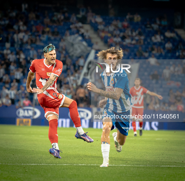 Alex Kral, Andrei Florin during the LaLiga EA Sports match between RCD Espanyol de Barcelona and Rayo Vallecano, on August 31, 2024.  