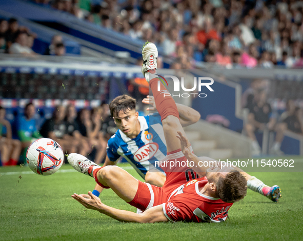 Alvaro Aguado, Ivan Balliu during the LaLiga EA Sports match between RCD Espanyol de Barcelona and Rayo Vallecano, on August 31, 2024.  