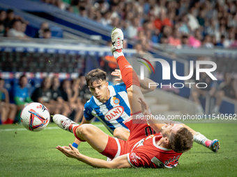 Alvaro Aguado, Ivan Balliu during the LaLiga EA Sports match between RCD Espanyol de Barcelona and Rayo Vallecano, on August 31, 2024.  (