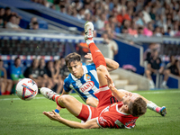 Alvaro Aguado, Ivan Balliu during the LaLiga EA Sports match between RCD Espanyol de Barcelona and Rayo Vallecano, on August 31, 2024.  (