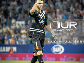 Joan Garcia during the LaLiga EA Sports match between RCD Espanyol de Barcelona and Rayo Vallecano, on August 31, 2024.  (