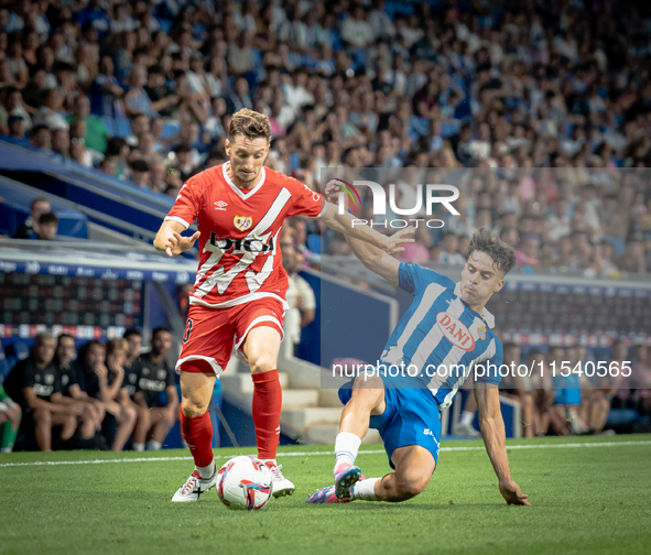 Alvaro Aguado, Ivan Balliu during the LaLiga EA Sports match between RCD Espanyol de Barcelona and Rayo Vallecano, on August 31, 2024.  