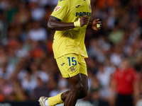 Thierno Barry of Villarreal CF runs during the LaLiga EA Sports match between Valencia CF and Villarreal CF at Mestalla stadium in Valencia,...