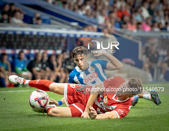 Alvaro Aguado, Ivan Balliu during the LaLiga EA Sports match between RCD Espanyol de Barcelona and Rayo Vallecano, on August 31, 2024.  