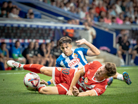 Alvaro Aguado, Ivan Balliu during the LaLiga EA Sports match between RCD Espanyol de Barcelona and Rayo Vallecano, on August 31, 2024.  (