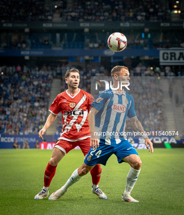 Adrian Embarba, Irvine Cardona during the LaLiga EA Sports match between RCD Espanyol de Barcelona and Rayo Vallecano, on August 31, 2024.  