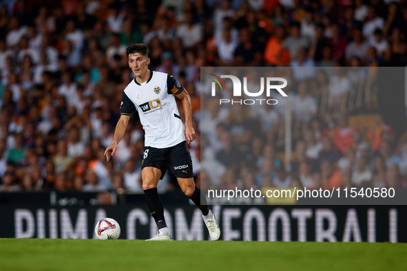 Pepelu of Valencia CF is in action during the LaLiga EA Sports match between Valencia CF and Villarreal CF at Mestalla stadium in Valencia,...