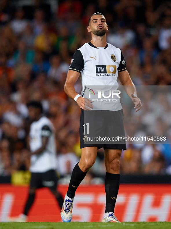 Rafa Mir of Valencia CF reacts during the LaLiga EA Sports match between Valencia CF and Villarreal CF at Mestalla stadium in Valencia, Spai...