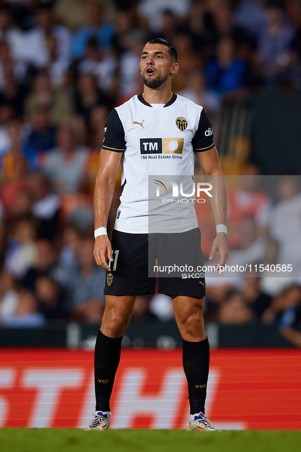 Rafa Mir of Valencia CF looks on during the LaLiga EA Sports match between Valencia CF and Villarreal CF at Mestalla stadium in Valencia, Sp...