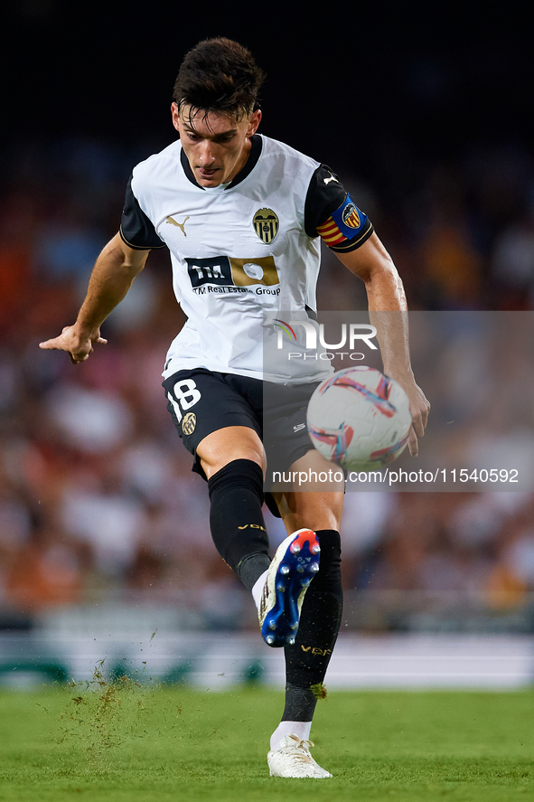 Pepelu of Valencia CF is in action during the LaLiga EA Sports match between Valencia CF and Villarreal CF at Mestalla stadium in Valencia,...