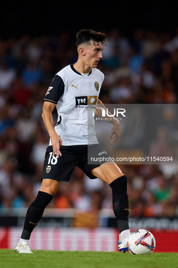 Pepelu of Valencia CF is in action during the LaLiga EA Sports match between Valencia CF and Villarreal CF at Mestalla stadium in Valencia,...