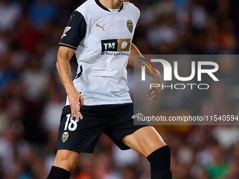 Pepelu of Valencia CF is in action during the LaLiga EA Sports match between Valencia CF and Villarreal CF at Mestalla stadium in Valencia,...