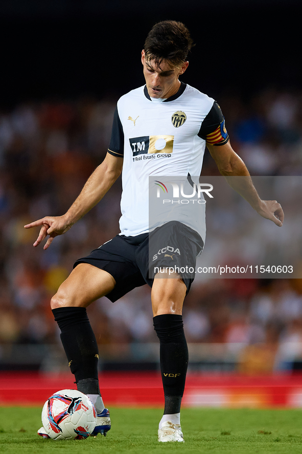 Pepelu of Valencia CF is in action during the LaLiga EA Sports match between Valencia CF and Villarreal CF at Mestalla stadium in Valencia,...