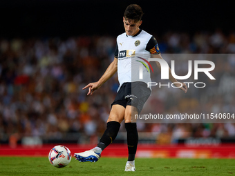 Pepelu of Valencia CF is in action during the LaLiga EA Sports match between Valencia CF and Villarreal CF at Mestalla stadium in Valencia,...