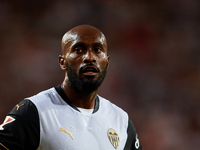 Dimitri Foulquier of Valencia CF looks on during the LaLiga EA Sports match between Valencia CF and Villarreal CF at Mestalla stadium in Val...