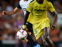 Thierno Barry of Villarreal CF is in action during the LaLiga EA Sports match between Valencia CF and Villarreal CF at Mestalla stadium in V...