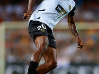 Dimitri Foulquier of Valencia CF is in action during the LaLiga EA Sports match between Valencia CF and Villarreal CF at Mestalla stadium in...