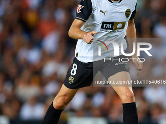 Javi Guerra of Valencia CF is in action during the LaLiga EA Sports match between Valencia CF and Villarreal CF at Mestalla stadium in Valen...