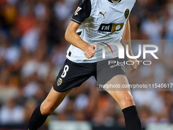 Javi Guerra of Valencia CF is in action during the LaLiga EA Sports match between Valencia CF and Villarreal CF at Mestalla stadium in Valen...