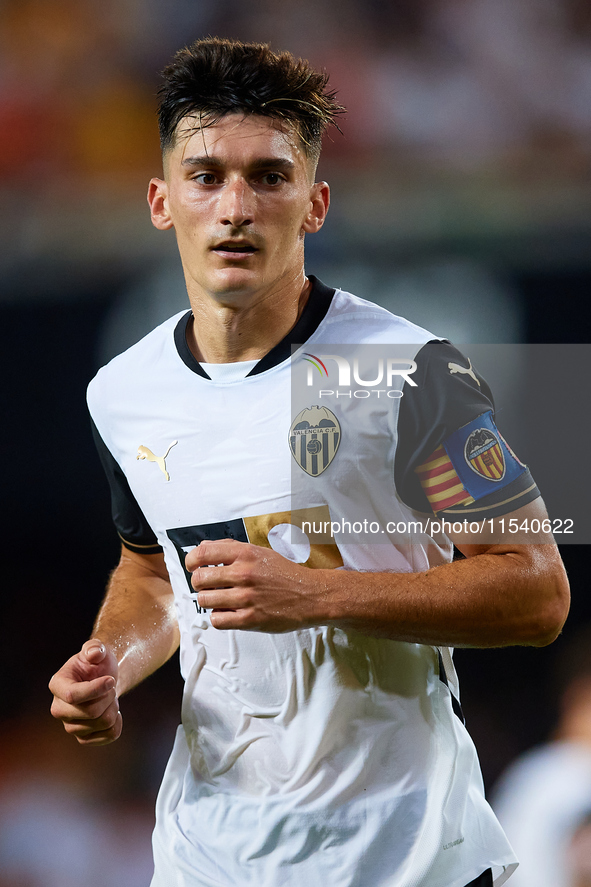 Pepelu of Valencia CF looks on during the LaLiga EA Sports match between Valencia CF and Villarreal CF at Mestalla stadium in Valencia, Spai...