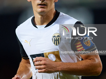 Pepelu of Valencia CF looks on during the LaLiga EA Sports match between Valencia CF and Villarreal CF at Mestalla stadium in Valencia, Spai...