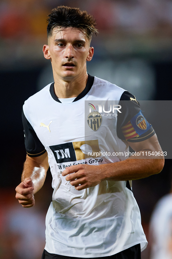 Pepelu of Valencia CF looks on during the LaLiga EA Sports match between Valencia CF and Villarreal CF at Mestalla stadium in Valencia, Spai...