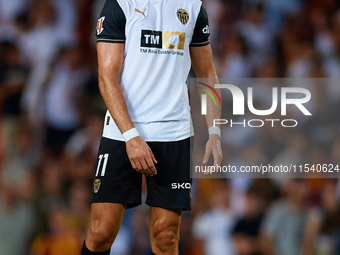 Rafa Mir of Valencia CF looks on during the LaLiga EA Sports match between Valencia CF and Villarreal CF at Mestalla stadium in Valencia, Sp...