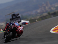 Alex Marquez (73) of Spain and Gresini Racing Moto GP Ducati and Francesco Pecco Bagnaia (1) of Italy and Ducati Lenovo Team during the race...