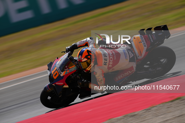 Luca Marini (10) of Italy and Repsol Honda Team during the race day of the Gran Premio GoPro de Aragon at Motorland Aragon Circuit on Septem...