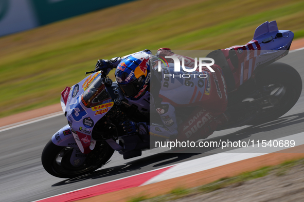 Alex Marquez (73) of Spain and Gresini Racing Moto GP Ducati during the race day of the Gran Premio GoPro de Aragon at Motorland Aragon Circ...