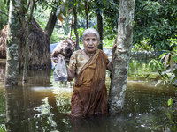 An elderly woman stands in waist-deep flood water in a village of Sonapur Union in Sonaimuri Upazila of Noakhali District of Chittagong Divi...