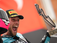 Jake Dixon (96) of Great Brof Italy and in and Cfmoto Inde Aspar Team Kalex celebrates victory after the race day of the Gran Premio GoPro d...