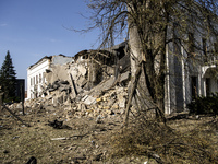 A view of the heavily damaged and partially collapsed building after the Russian missile attacks in Kyiv, Ukraine, on September 2, 2024. (