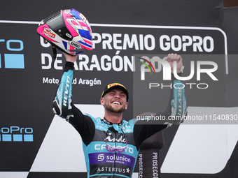 Jake Dixon (96) of Great Britain and Cfmoto Inde Aspar Team Kalex celebrates victory after the race day of the Gran Premio GoPro de Aragon a...