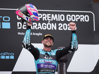 Jake Dixon (96) of Great Britain and Cfmoto Inde Aspar Team Kalex celebrates victory after the race day of the Gran Premio GoPro de Aragon a...