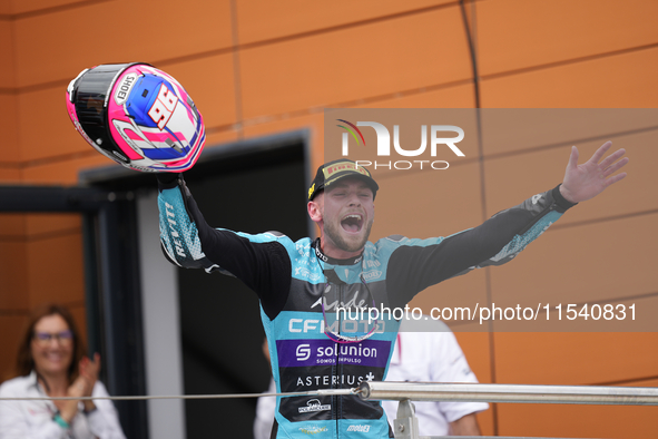 Jake Dixon (96) of Great Britain and Cfmoto Inde Aspar Team Kalex celebrates victory after the race day of the Gran Premio GoPro de Aragon a...