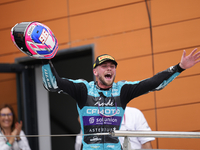 Jake Dixon (96) of Great Britain and Cfmoto Inde Aspar Team Kalex celebrates victory after the race day of the Gran Premio GoPro de Aragon a...