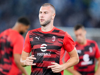 Strahinja Pavlovic of AC Milan looks on during the Serie A Enilive match between SS Lazio and AC Milan at Stadio Olimpico on Aug 31, 2024 in...