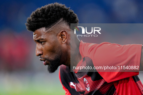 Emerson Royal of AC Milan looks on during the Serie A Enilive match between SS Lazio and AC Milan at Stadio Olimpico on Aug 31, 2024 in Rome...